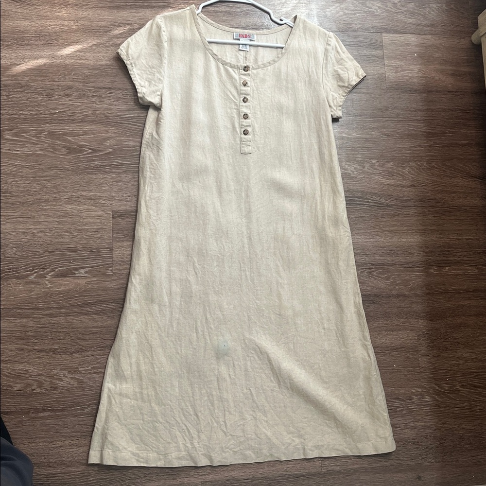 Beige Fads Short Sleeve Button linen Dress